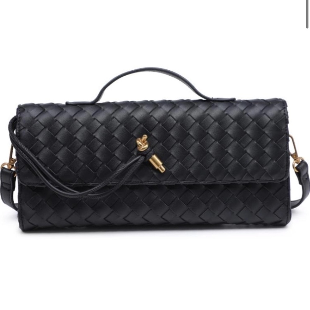 Urban Expressions Bethany Black Top Handle Woven Clutch Crossbody Bag purse
